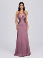 Sheath V-neck Pleated Floor-Length Silk Like Satin Bridesmaid Dress