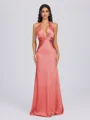 Sheath V-neck Pleated Floor-Length Silk Like Satin Bridesmaid Dress