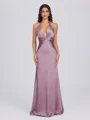 Sheath V-neck Pleated Floor-Length Silk Like Satin Bridesmaid Dress