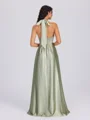A-line Halter Bow Floor-Length Silk Like Satin Bridesmaid Dress