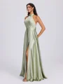 A-line Halter Bow Floor-Length Silk Like Satin Bridesmaid Dress