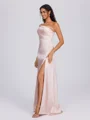 Sheath One-Shoulder Pleated Floor-Length Silk Like Satin Bridesmaid Dress