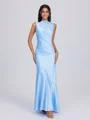 Sheath Scoop Pleated Floor-Length Charmeuse Bridesmaid Dress