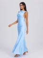Sheath Scoop Pleated Floor-Length Charmeuse Bridesmaid Dress