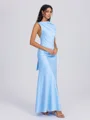 Sheath Scoop Pleated Floor-Length Charmeuse Bridesmaid Dress