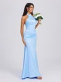 Sheath Halter Pleated Floor-Length Charmeuse Bridesmaid Dress