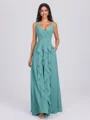 A-line V-neck Ruffles Floor-Length Chiffon Bridesmaid Dress