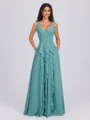 A-line V-neck Ruffles Floor-Length Chiffon Bridesmaid Dress