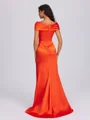 Sheath Scoop Pleated Sweep Train Silk Like Satin Bridesmaid Dress