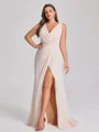 Sheath Cowl Pleated Floor-Length Chiffon Corset Plus Size Bridesmaid Dress