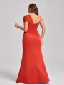 Sheath One-Shoulder Pleated Floor-Length Satin Plus Size Bridesmaid Dress