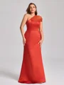 Sheath One-Shoulder Pleated Floor-Length Satin Plus Size Bridesmaid Dress