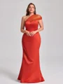 Sheath One-Shoulder Pleated Floor-Length Satin Plus Size Bridesmaid Dress