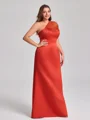 Sheath One-Shoulder Pleated Floor-Length Satin Plus Size Bridesmaid Dress