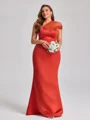 Sheath One-Shoulder Pleated Floor-Length Satin Plus Size Bridesmaid Dress