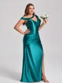 Sheath Pleated Floor-Length Plus Size Bridesmaid Dress