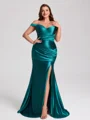 Sheath Off-the-Shoulder Pleated Floor-Length Plus Size Bridesmaid Dress