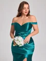 Sheath Off-the-Shoulder Pleated Floor-Length Plus Size Bridesmaid Dress