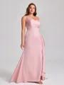 Sheath One-Shoulder Pleated Floor-Length NS Elastic Woven Satin Corset Plus Size Bridesmaid Dress