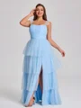 A-line Straps Cascading Ruffles Floor-Length Tulle Corset Plus Size Bridesmaid Dress