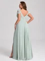 A-line Cold Shoulder Pleated Floor-Length Chiffon Corset Plus Size Bridesmaid Dress