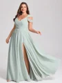 A-line Cold Shoulder Pleated Floor-Length Chiffon Corset Plus Size Bridesmaid Dress