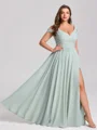 A-line Cold Shoulder Pleated Floor-Length Chiffon Corset Plus Size Bridesmaid Dress