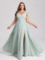 A-line Cold Shoulder Pleated Floor-Length Chiffon Corset Plus Size Bridesmaid Dress