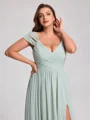 A-line Cold Shoulder Pleated Floor-Length Chiffon Corset Plus Size Bridesmaid Dress