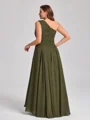 A-line One-Shoulder Pleated Asymmetrical Chiffon Corset Plus Size Bridesmaid Dress