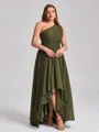 A-line One-Shoulder Pleated Asymmetrical Chiffon Corset Plus Size Bridesmaid Dress