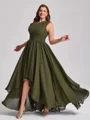 A-line One-Shoulder Pleated Asymmetrical Chiffon Corset Plus Size Bridesmaid Dress