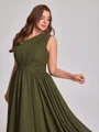 A-line One-Shoulder Pleated Asymmetrical Chiffon Corset Plus Size Bridesmaid Dress