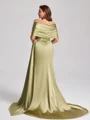 Sheath Off-the-Shoulder Pleated Court Train Silk Like Satin Corset Plus Size Bridesmaid Dress