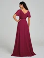 A-Line/Princess V-neck Sweep/Brush Train Short Sleeves Chiffon Bridesmaid Dress