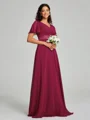 A-Line/Princess V-neck Sweep/Brush Train Short Sleeves Chiffon Bridesmaid Dress