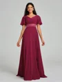 A-Line/Princess V-neck Sweep/Brush Train Short Sleeves Chiffon Bridesmaid Dress