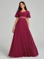 A-Line/Princess V-neck Sweep/Brush Train Short Sleeves Chiffon Bridesmaid Dress