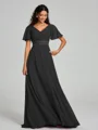 A-Line/Princess V-neck Sweep/Brush Train Short Sleeves Chiffon Bridesmaid Dress