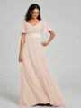 A-Line/Princess V-neck Sweep/Brush Train Short Sleeves Chiffon Bridesmaid Dress