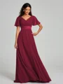 A-Line/Princess V-neck Sweep/Brush Train Short Sleeves Chiffon Bridesmaid Dress