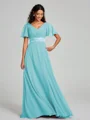 A-Line/Princess V-neck Sweep/Brush Train Short Sleeves Chiffon Bridesmaid Dress