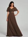 A-Line/Princess V-neck Sweep/Brush Train Short Sleeves Chiffon Bridesmaid Dress