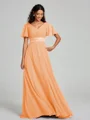 A-Line/Princess V-neck Sweep/Brush Train Short Sleeves Chiffon Bridesmaid Dress