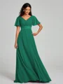 A-Line/Princess V-neck Sweep/Brush Train Short Sleeves Chiffon Bridesmaid Dress
