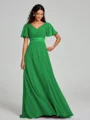 A-Line/Princess V-neck Sweep/Brush Train Short Sleeves Chiffon Bridesmaid Dress