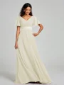 A-Line/Princess V-neck Sweep/Brush Train Short Sleeves Chiffon Bridesmaid Dress