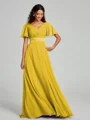 A-Line/Princess V-neck Sweep/Brush Train Short Sleeves Chiffon Bridesmaid Dress