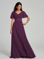A-Line/Princess V-neck Sweep/Brush Train Short Sleeves Chiffon Bridesmaid Dress