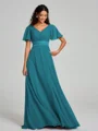 A-Line/Princess V-neck Sweep/Brush Train Short Sleeves Chiffon Bridesmaid Dress